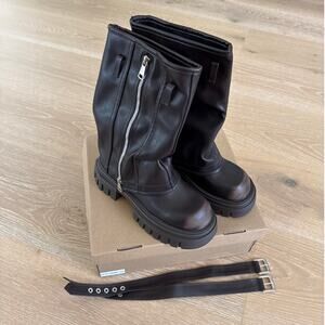 Asylum Boots Knee High Platform Fold Over Chunky Size EU39 Brown Silver